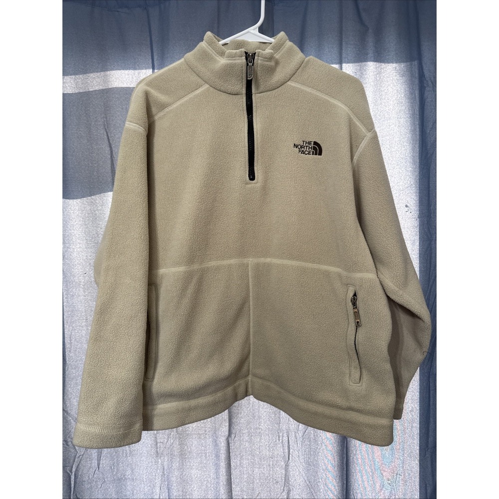 Vintage 90s North Face Fleece Pullover Quarter Zip Sz M Cream White Made in USA